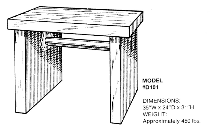 Technical diagram of the Marble Balance Table Model D101 showing dimensions and specifications
